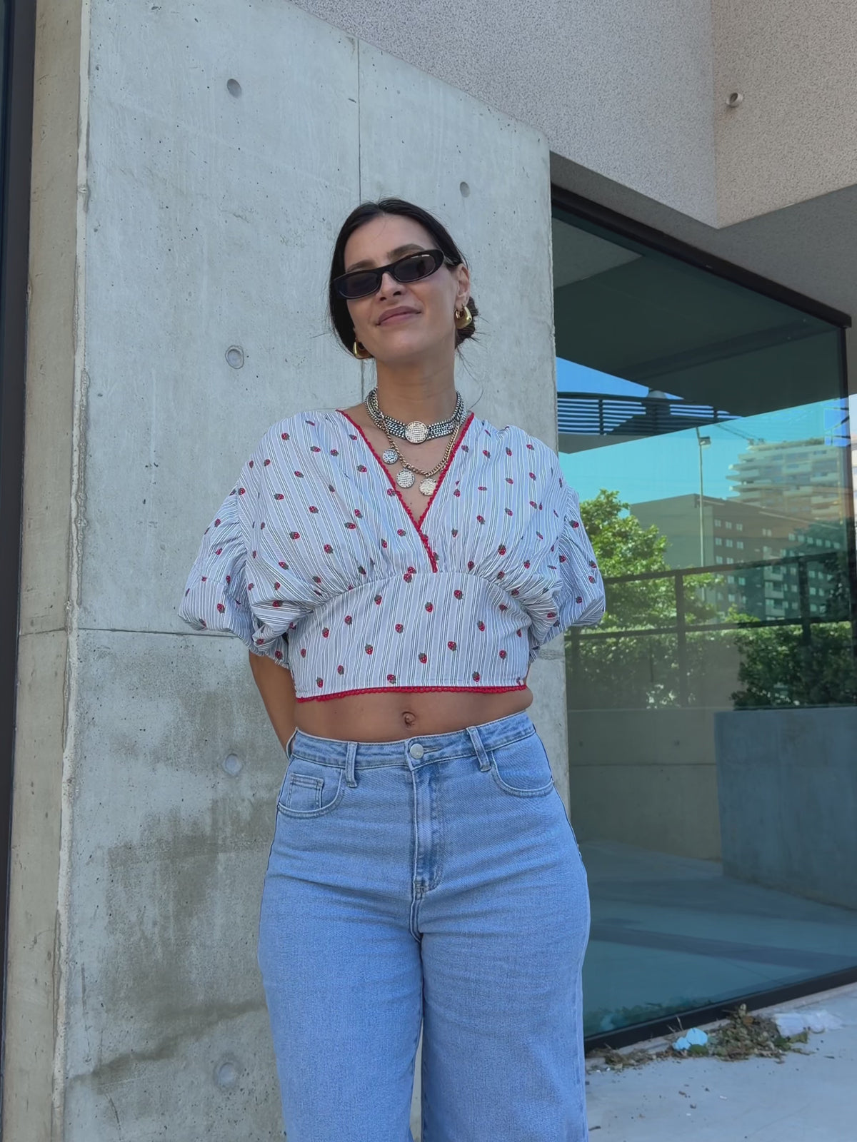 Blusa Manga Balão Morangos