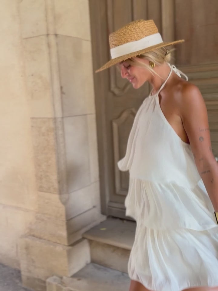 Vestido Folhos Open Back Branco
