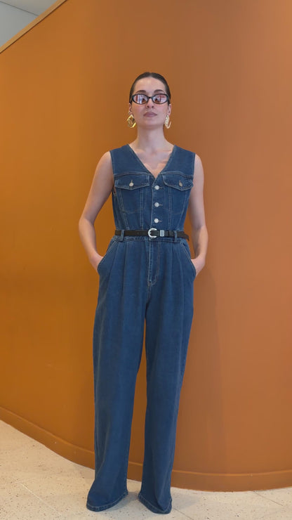 Macacão Dark Denim c/cinto incluído