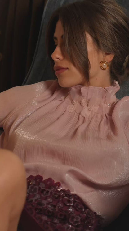 Blouse with Floral Detail, Old Rose