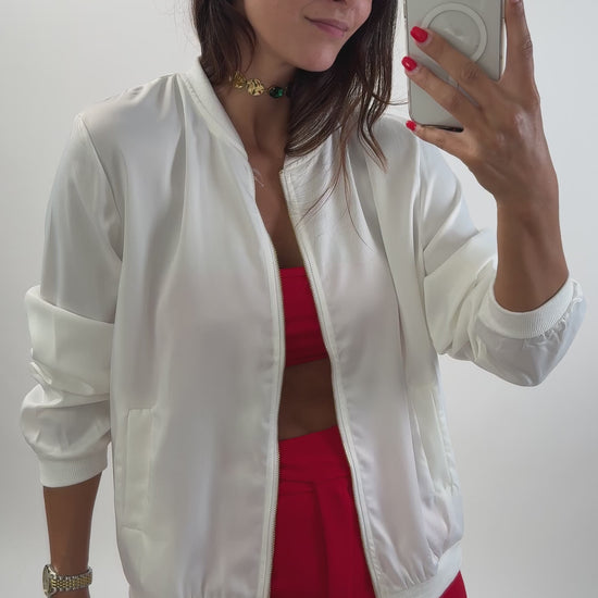 BOMBER ACETINADO BRANCO VIDEO