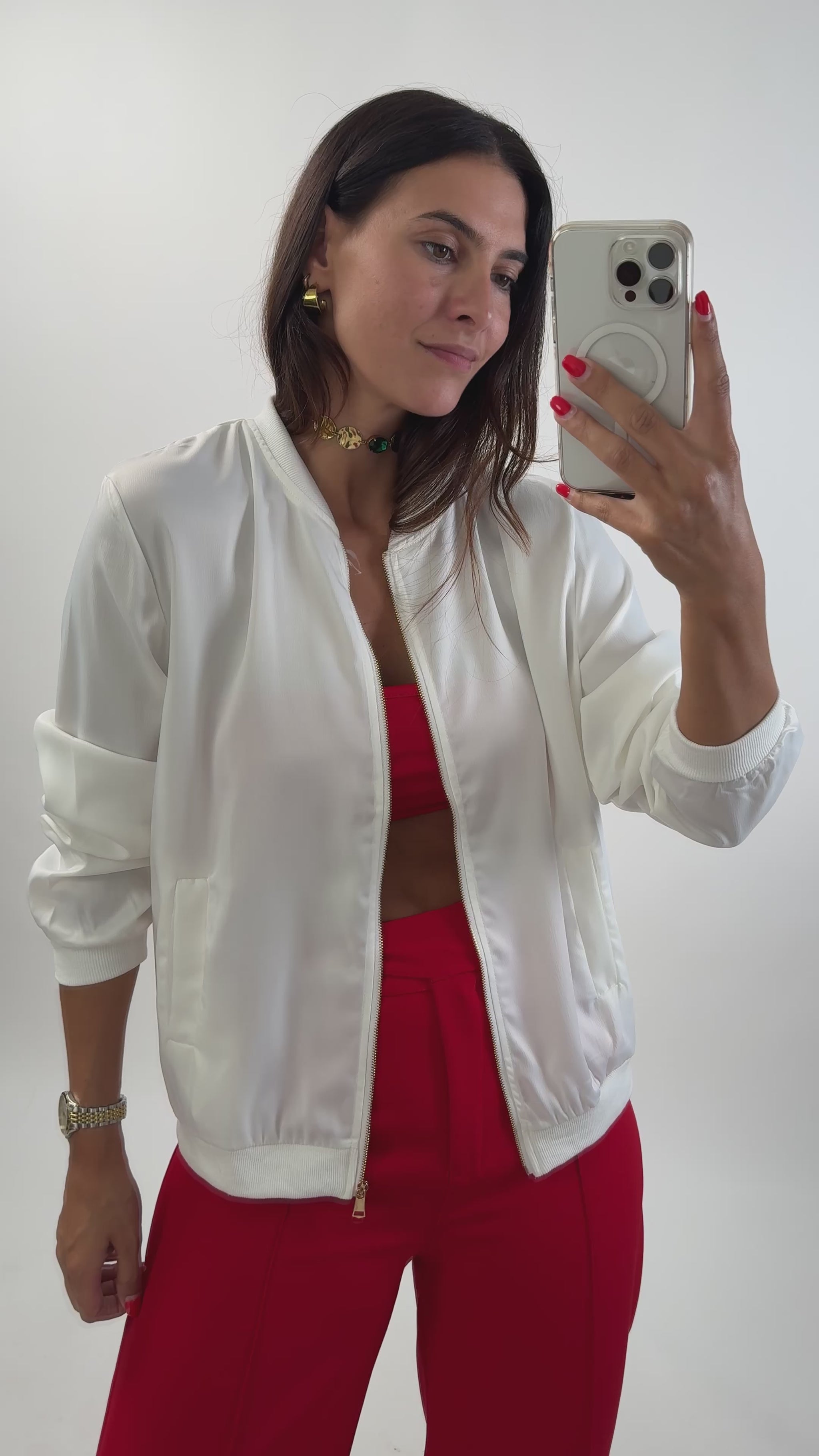 BOMBER ACETINADO BRANCO VIDEO