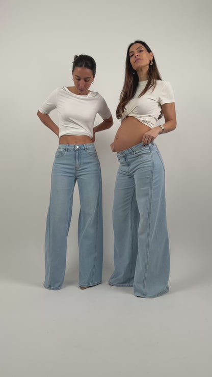 Jeans pierna ancha mezclilla ligera