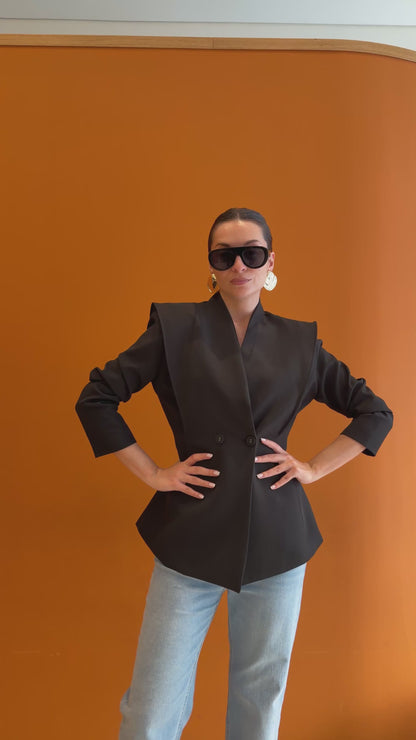 Blazer Cintado Estruturado Preto