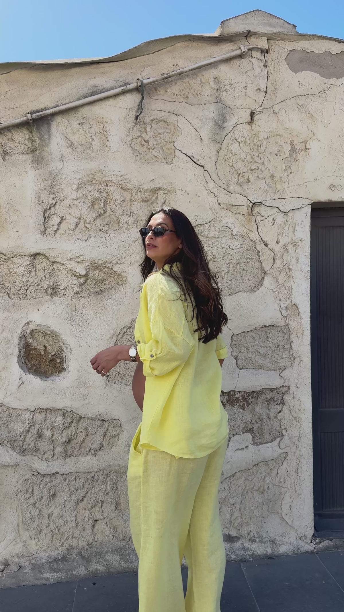 Ensemble chemise en lin jaune