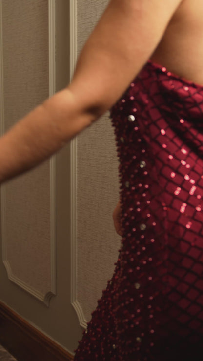 Vestido Comprido Pérolas Bordeaux