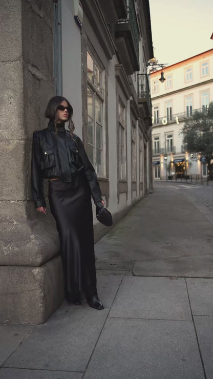 Black Satin Long Skirt