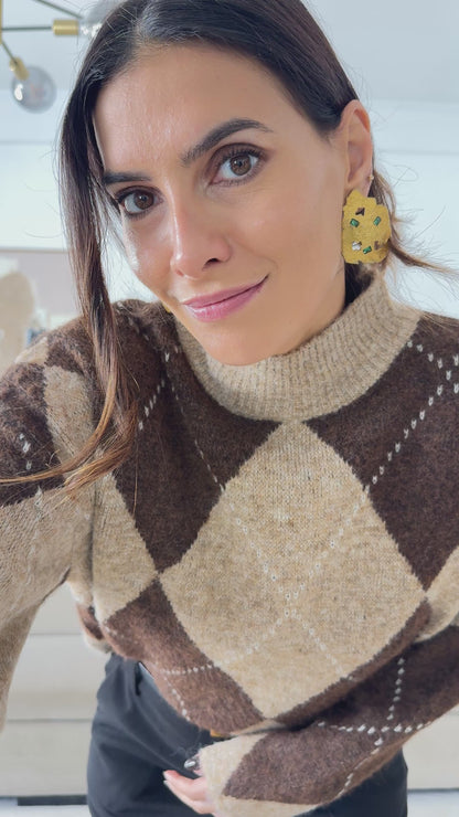 Oversized Argyle Knit Sweater - Terra
