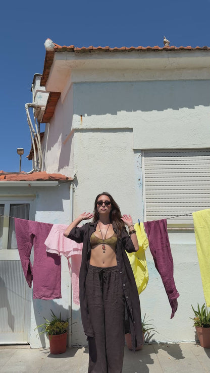 Conjunto Camisa Comprida/Vestido Linho Castanho