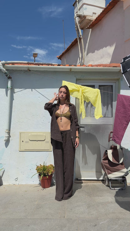 Conjunto Camisa Linho Castanho