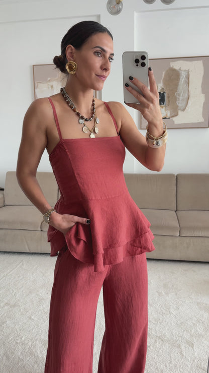 Conjunto 100% linho Terracota