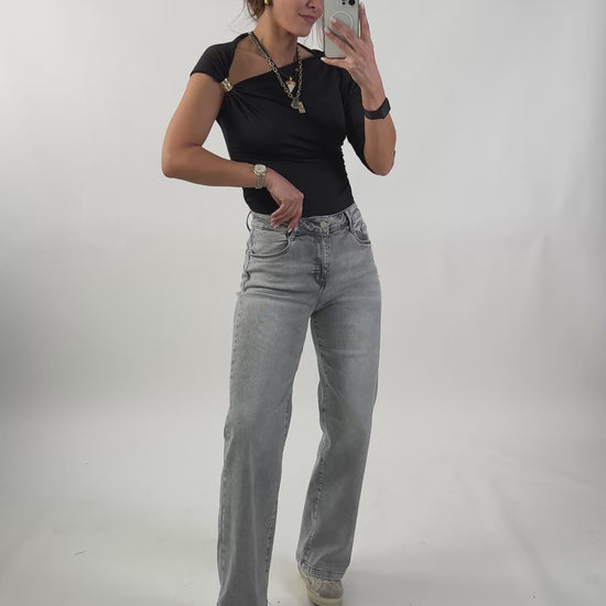 JEANS WIDE LEG CINZA VIDEO