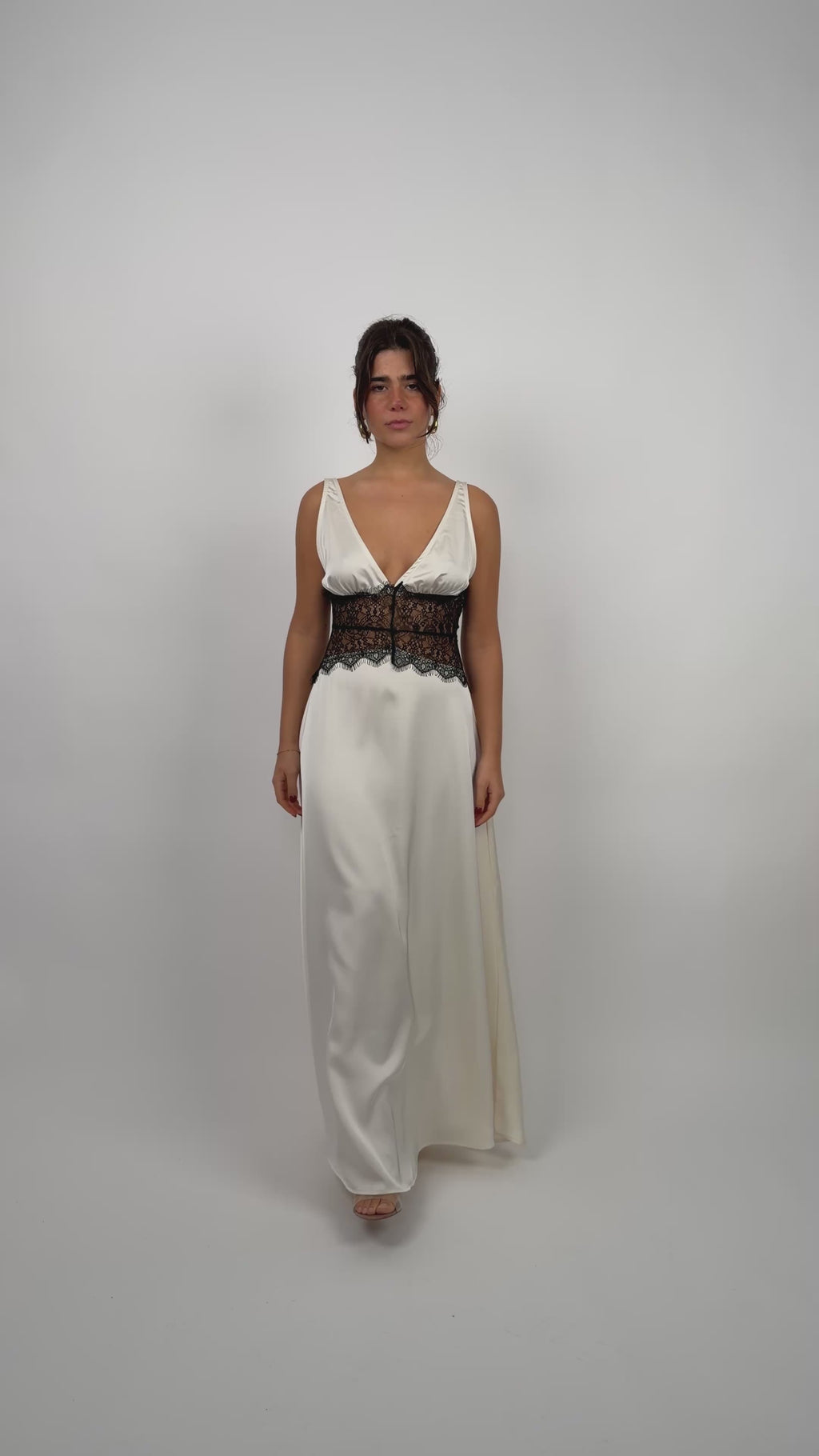 Cream Satin Dress with Lace Detail