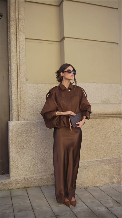 Long Brown Satin Skirt