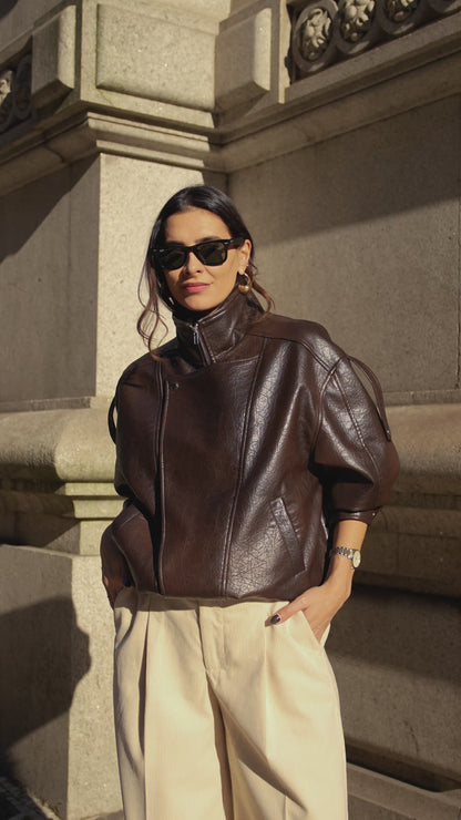 Dark Brown Faux Leather Jacket