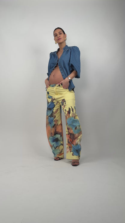 Calças Balloon Amarelas Flores