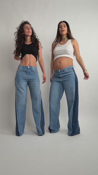Jeans Wide Leg Detalhe Lateral