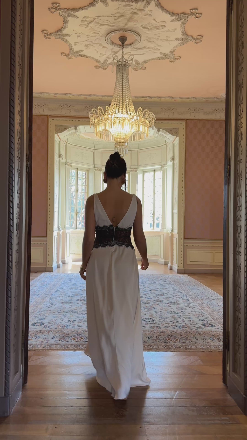 Cream Satin Dress with Lace Detail