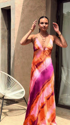Vestido Acetinado Listas Rosa