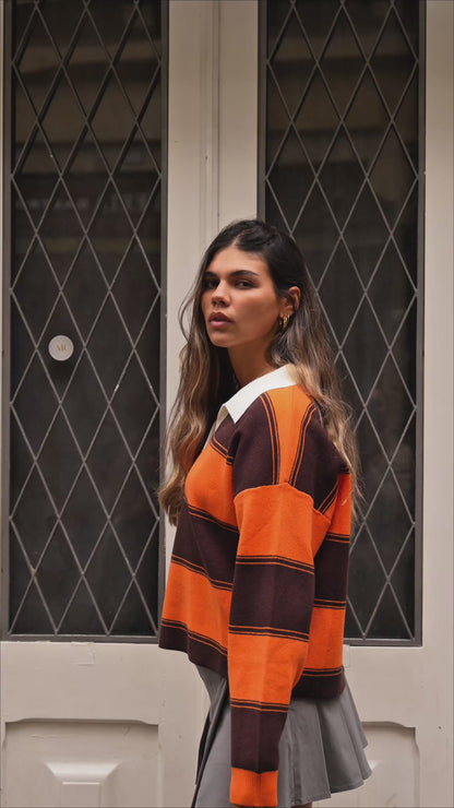 Polo Malha Laranja e Chocolate