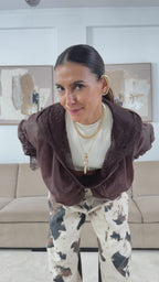 Giubbotto bomber in pizzo marrone