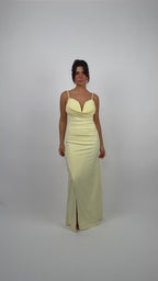 Vestido Decote Drapeado Amarelo