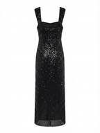 Black Sequin Midi Dress