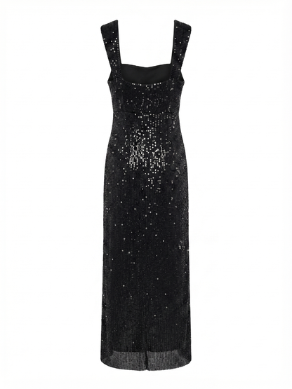 Vestido Midi Preto Lantejoulas