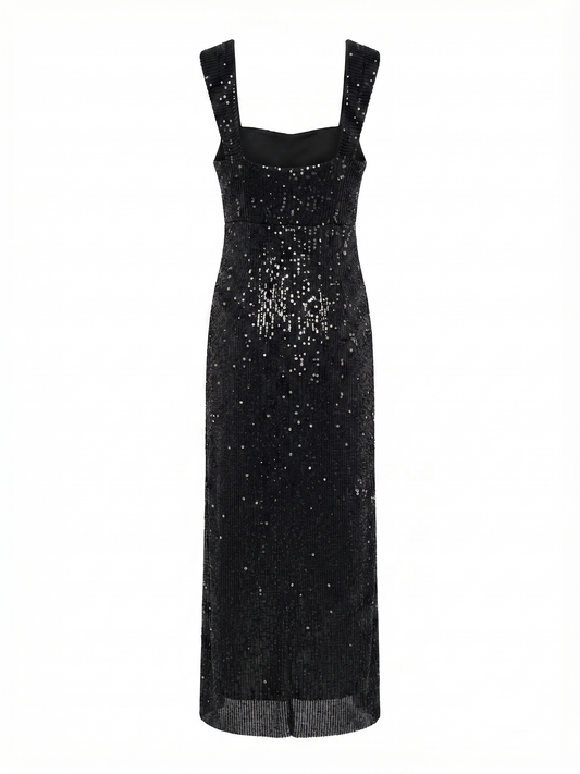 Vestido Midi Preto Lantejoulas