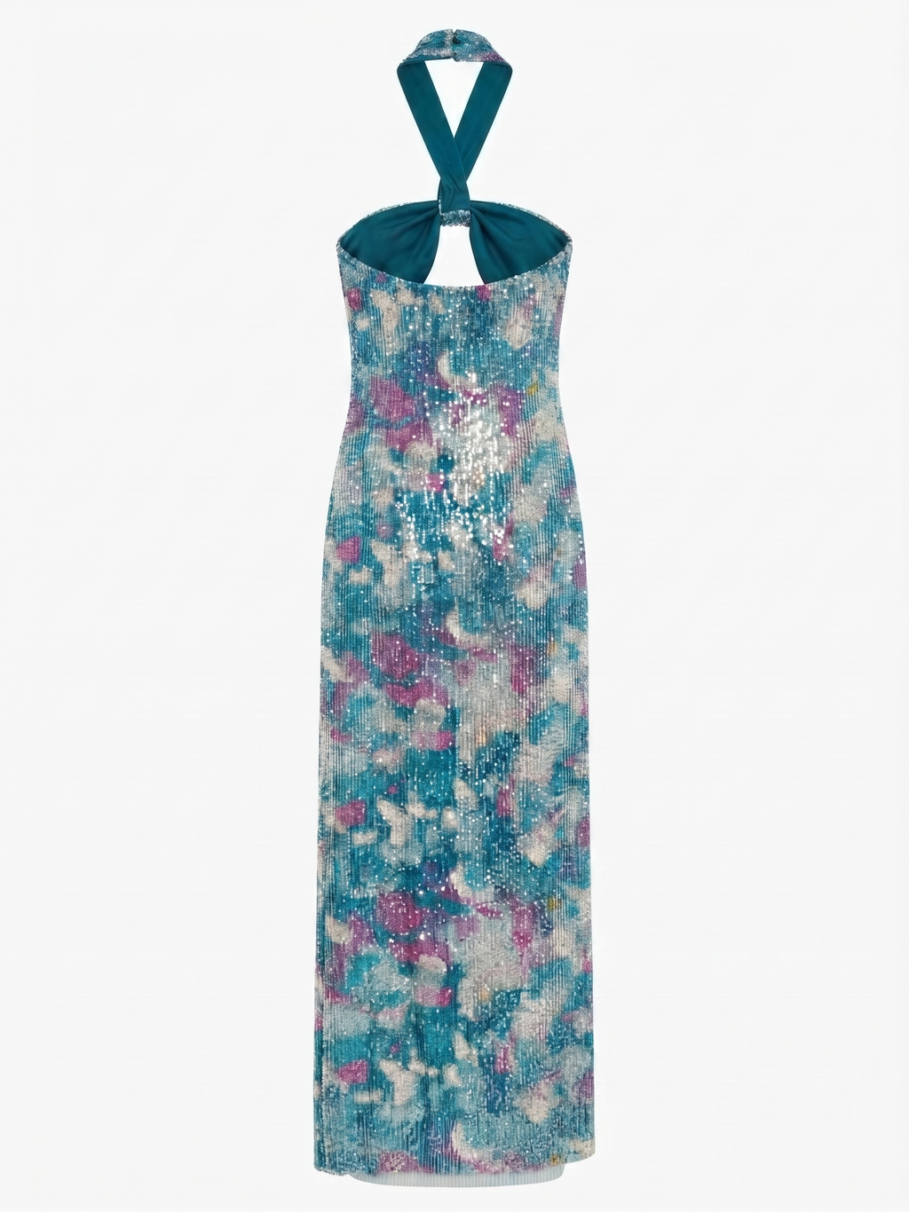 Abito midi blu con paillettes