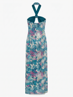 Abito midi blu con paillettes