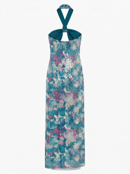 Blaues Pailletten-Midikleid