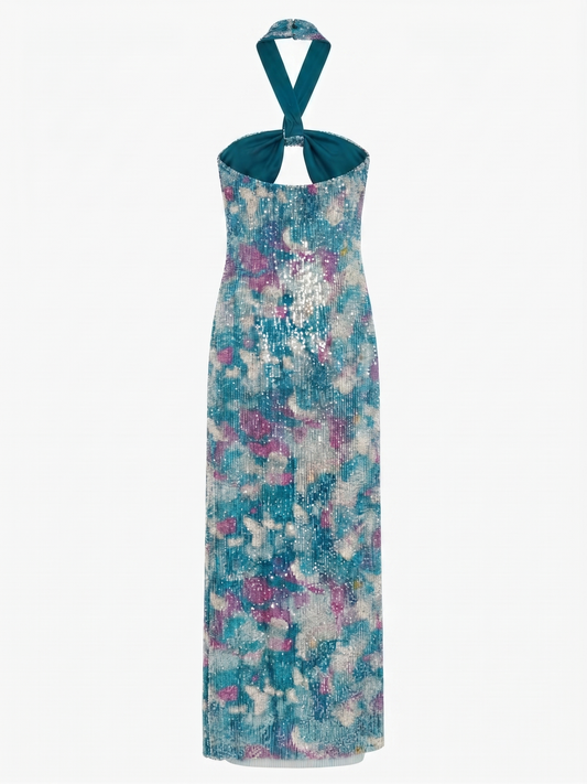 Vestido Midi Lantejoulas Azul