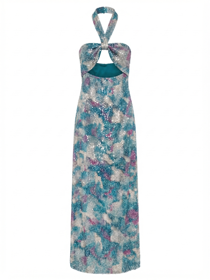 Blaues Pailletten-Midikleid