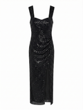 Black Sequin Midi Dress