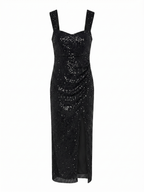 Black Sequin Midi Dress