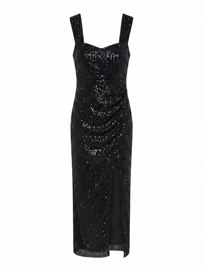 Vestido Midi Preto Lantejoulas