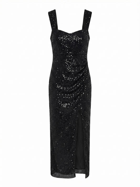 Vestido Midi Preto Lantejoulas
