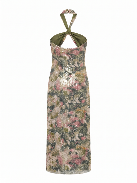 Grünes Pailletten-Midikleid