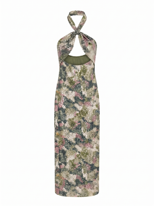 Grünes Pailletten-Midikleid