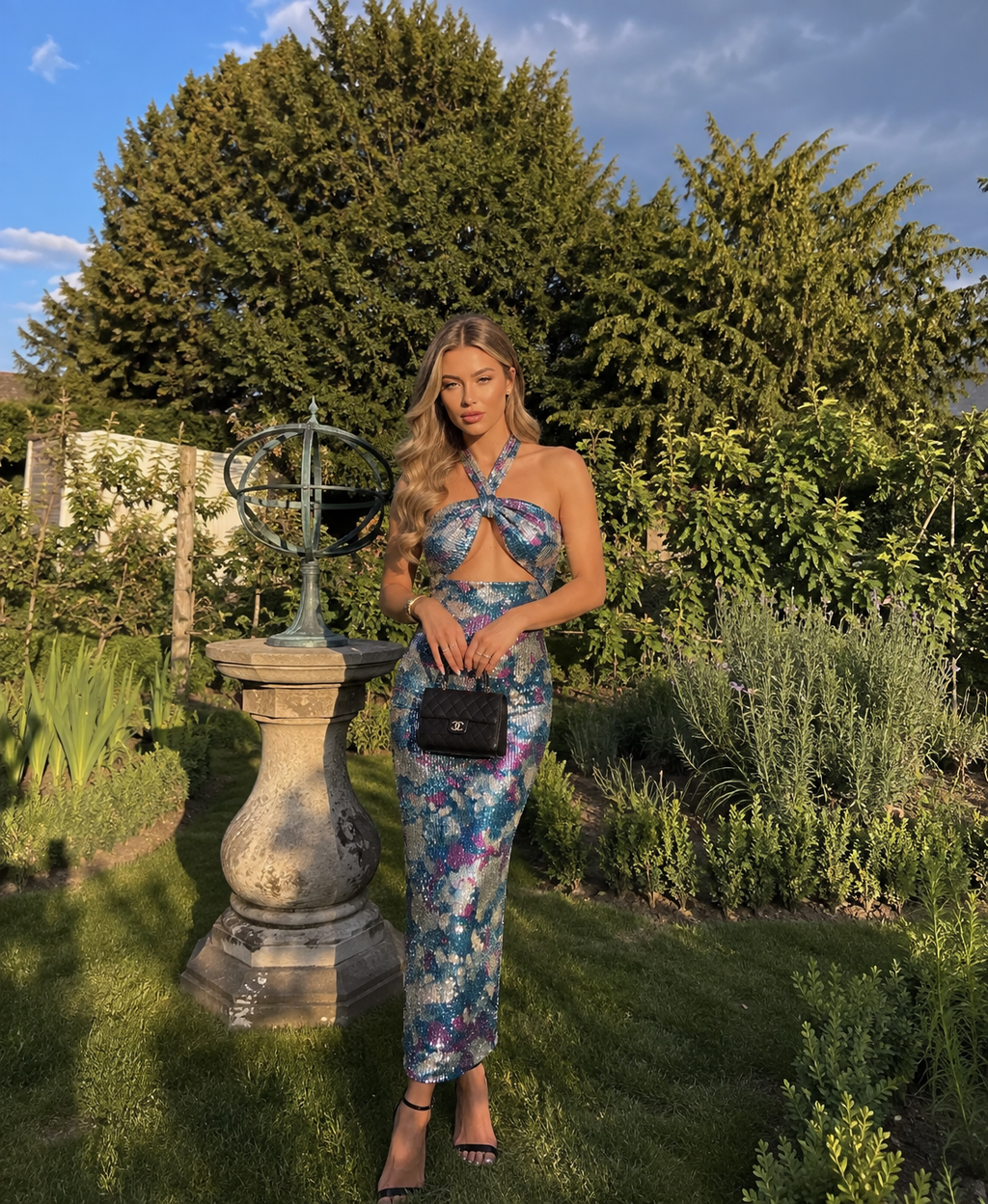 VESTIDO MIDI LANTEJOULAS AZUL